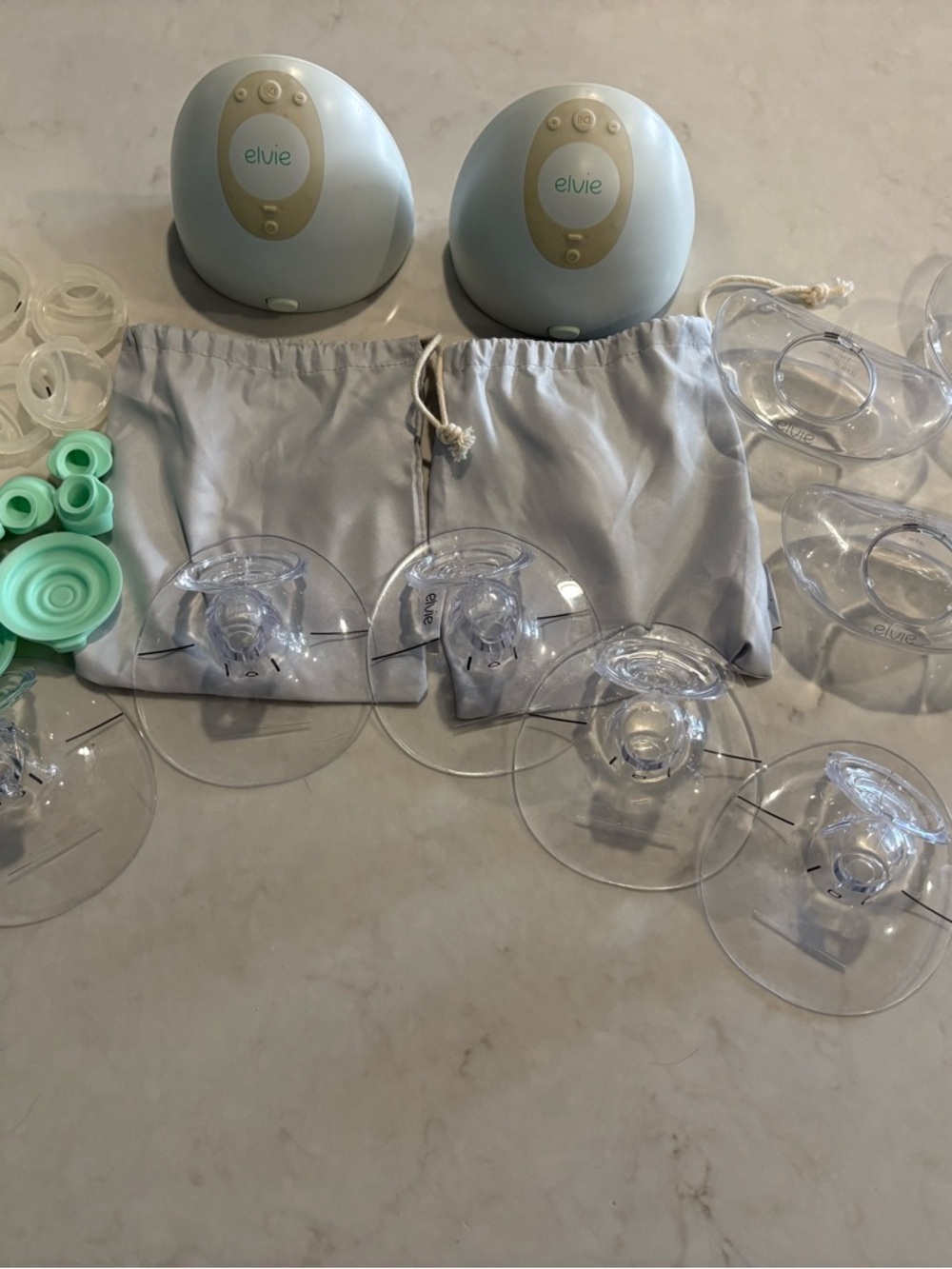 Elvi Breast Pump Set in Light Gray & Gold Accents with Mint Accessories